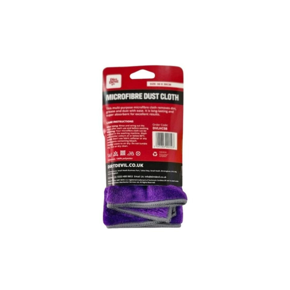 image 1 of Dirt Devil Microfibre Reusable Cleaning Cloth 30 x 30cm Purple Purple