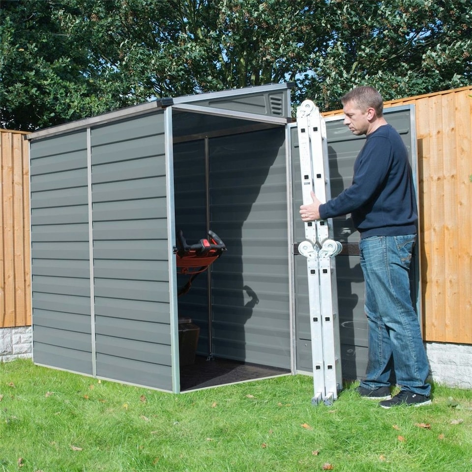 image 1 of 6 x 4 (1.75m x 1.17m) Single Door Pent Plastic Shed with Skylight Roofing