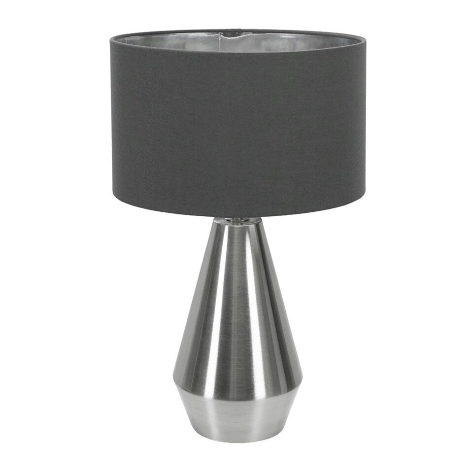 image 1 of ValueLights Jax Chrome Dimmable Touch Table Lamp with Charcoal with Chrome Inner Lamp Shade and LED Bulb