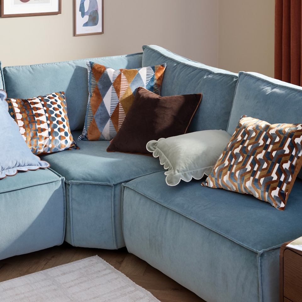 image 1 of Furn Metro Harlequin Velvet Cushion | Orange | Ginger
