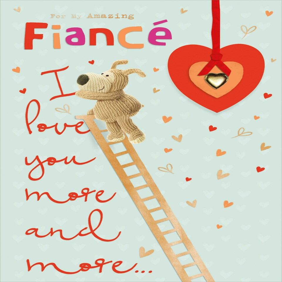 image 1 of Boofle At Top Of Ladder Fiancé Valentine's Day Card