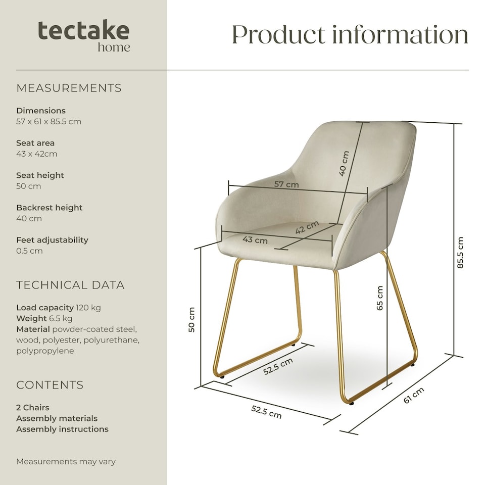 image 1 of Dining Chair Jeane - velvet look, cantilever frame - Set of 2 Cream | Velvet Look Cream/Gold