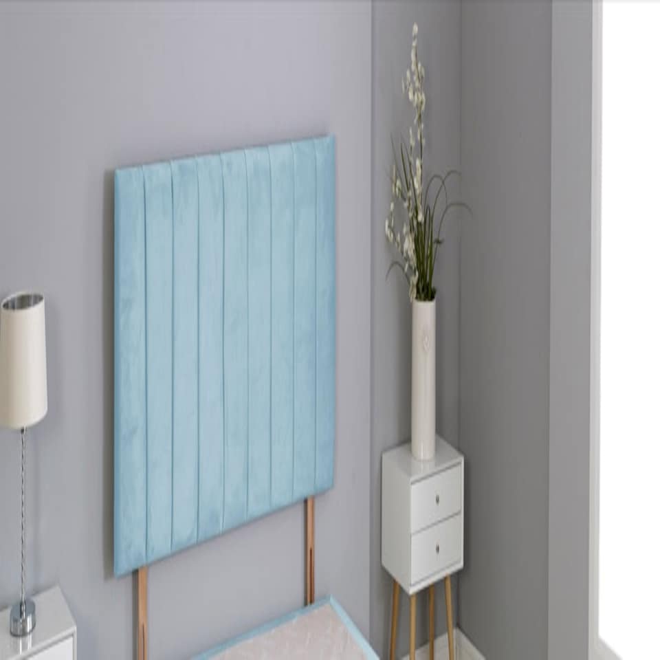 image 1 of Sky Blue Plush Velvet 9 Panel Headboard N/A | 5FT King 26"inch Headboard