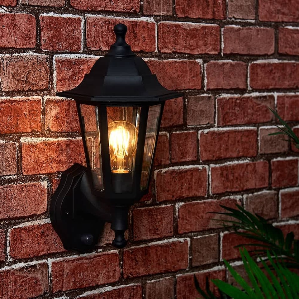 image 1 of ValueLights Mayfair Black Outdoor Wall Lantern With PIR Motion Sensor | Black
