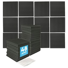 Harbour Housewares Square Foam Acoustic Panels - 2.5 x 30 x 30cm - Black - Pack of 48 Black