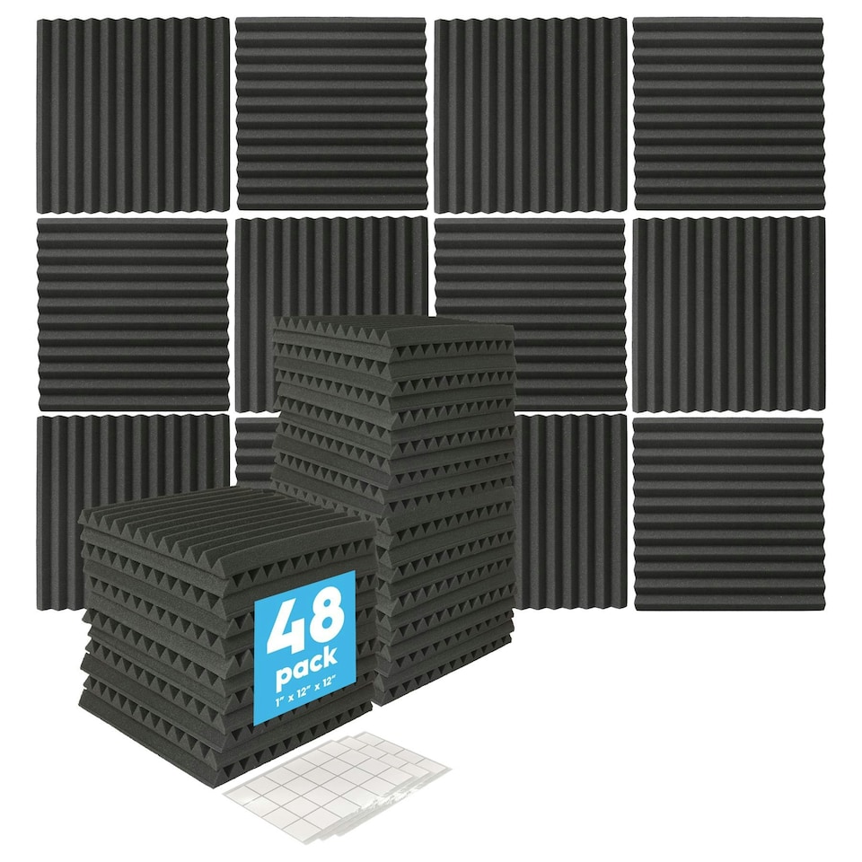 image 1 of Harbour Housewares Square Foam Acoustic Panels - 2.5 x 30 x 30cm - Black - Pack of 48 Black