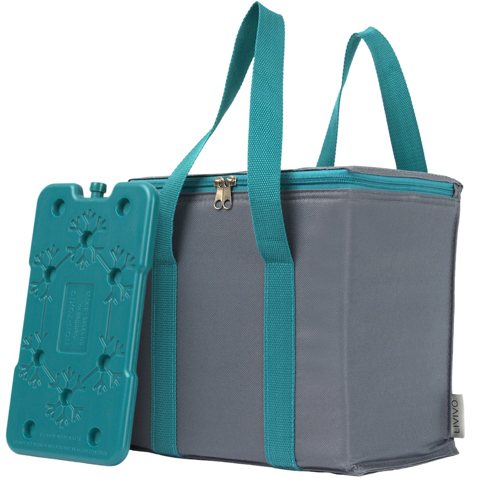 image 1 of LIVIVO 10L Cool Bag with BPA Free Ice Block Grey and Teal