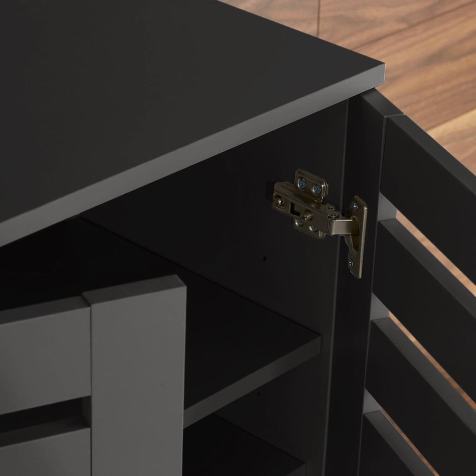 image 1 of Oslo 2 Door Wooden Shoe Storage Cabinet Rack Stand Cupboard Slatted Doors | Black
