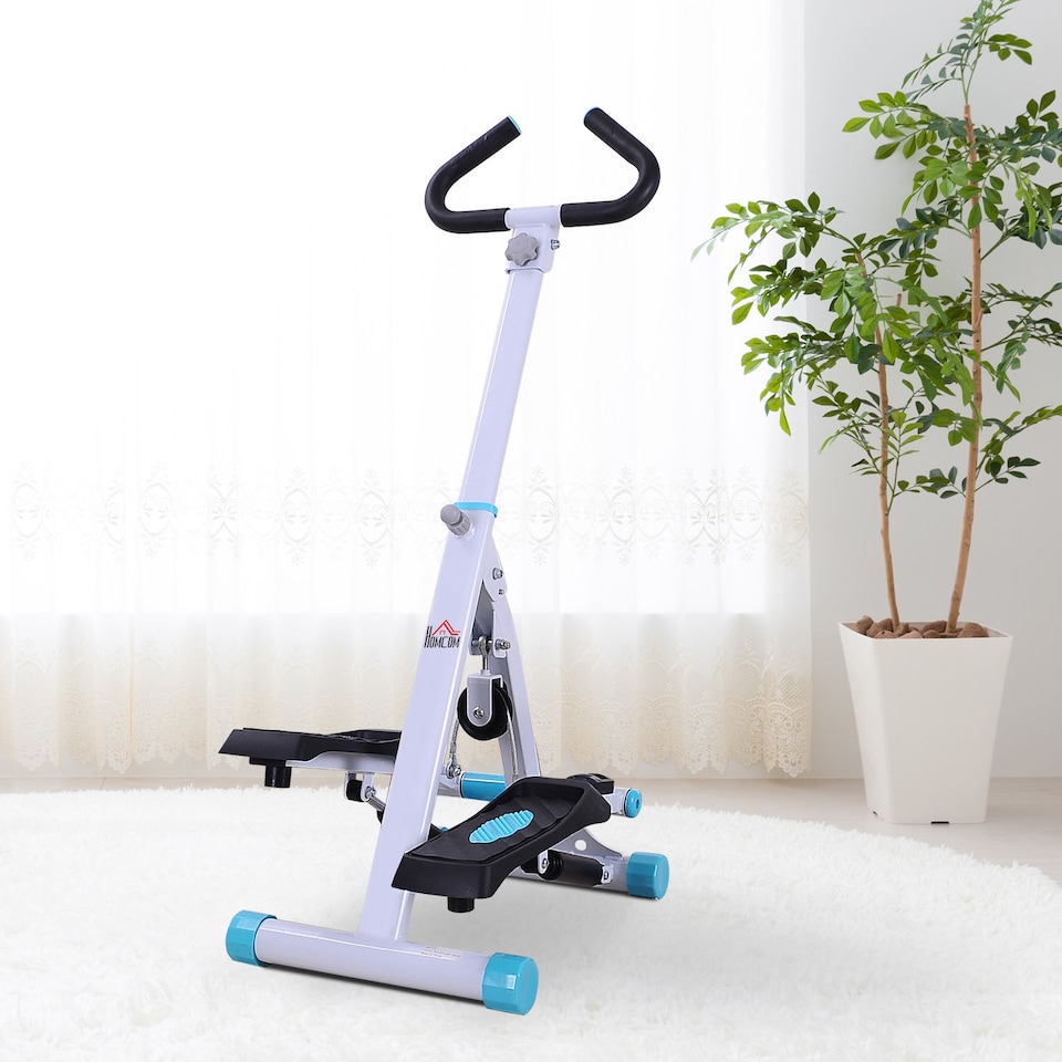 image 1 of HOMCOM Foldable Stepper Adjustable Step Machine with Handlebar LCD Display, White