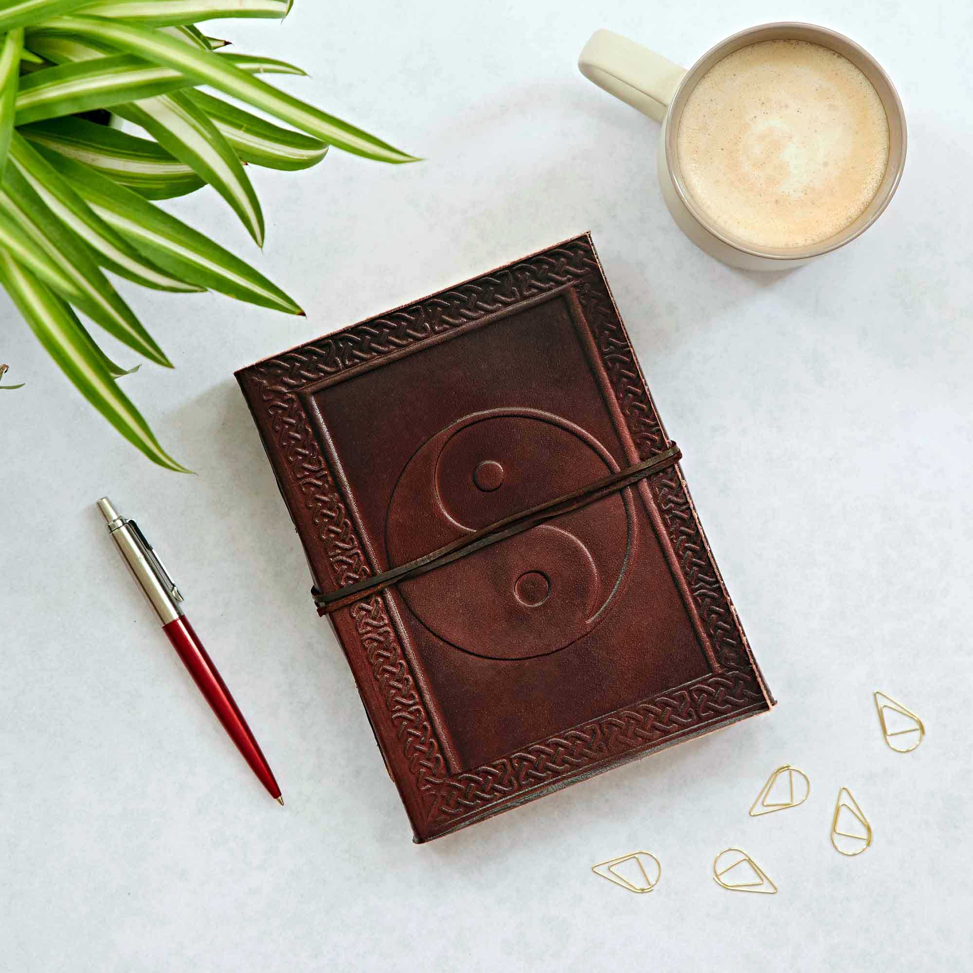 Paper High Yin Yang Leather Journal in Brown