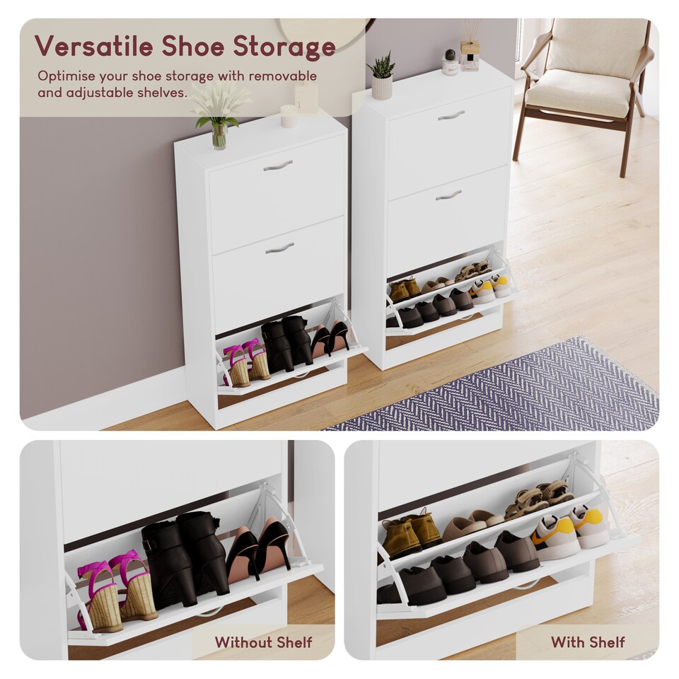 image 1 of Vida Designs 3 Drawer Shoe Cabinet Shoe Rack Storage Cupboard, White