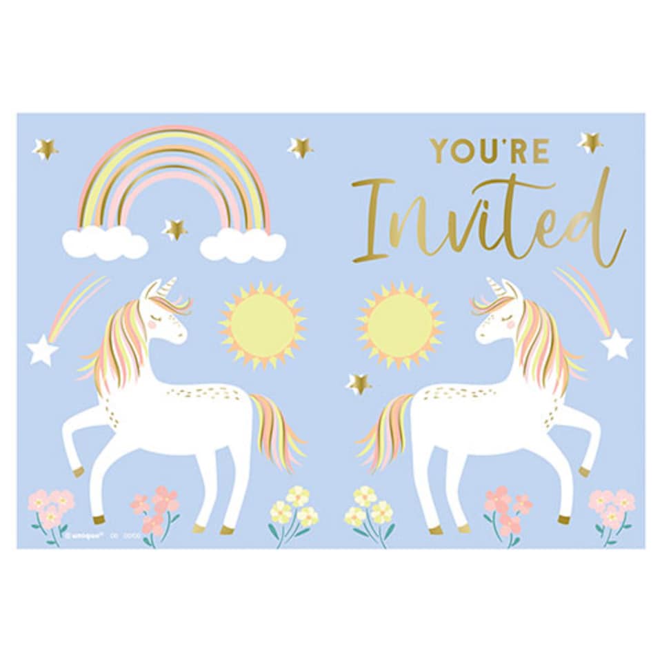 image 1 of Dainty Unicorn Invitations with Envelopes - Pack of 8
