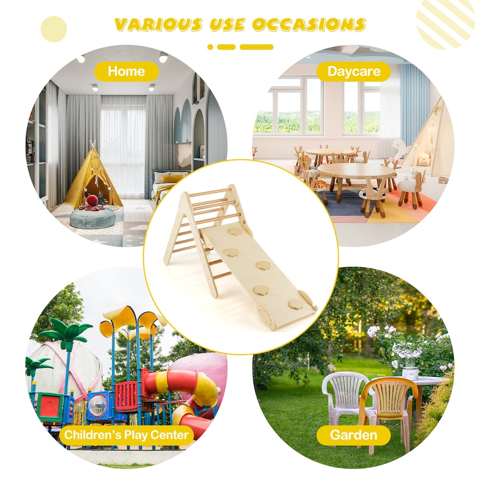 image 1 of COSTWAY 2-in-1 Triangle Climbing Set Wooden Toddler Climbing Triangle Ladder with Ramp