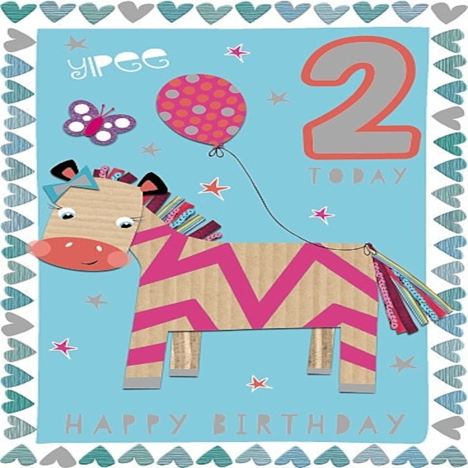 image 1 of 2nd Birthday Card for Girl with Cute Zibra & Foil Two Year Old Age 2 Card