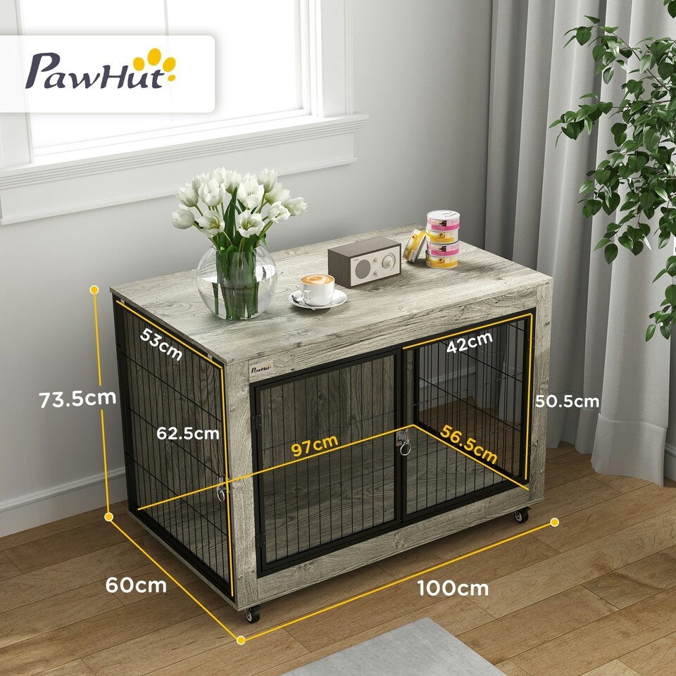 image 1 of PawHut Dog Crate Furniture on Wheels, for Large Dogs