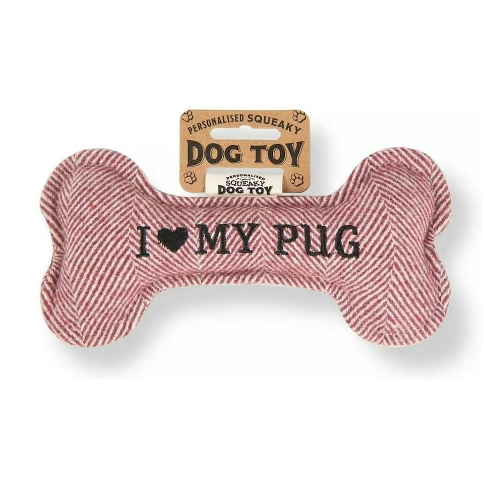 image 1 of History & Heraldry Pre-Personalised Squeaky Bone Dog Toy - Pug