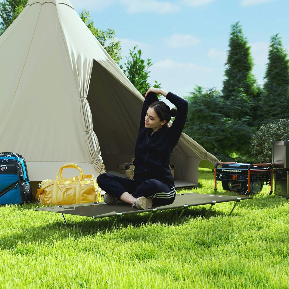 image 1 of Outsunny Lightweight Camping Cot Portable Compact Sleeping Bed w/ Carry Bag Green | Green