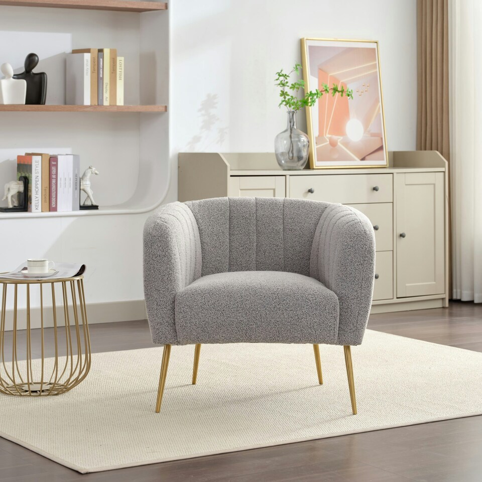 image 1 of Ronan Boucle Fabric Accent Chair - Light Grey