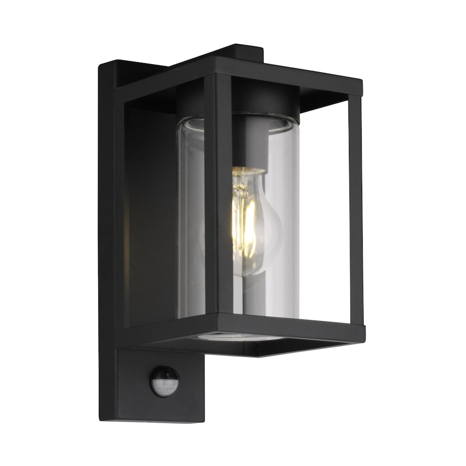 image 1 of CGC ABEL Matt Black Box Lantern Wall Light with PIR Motion Sensor