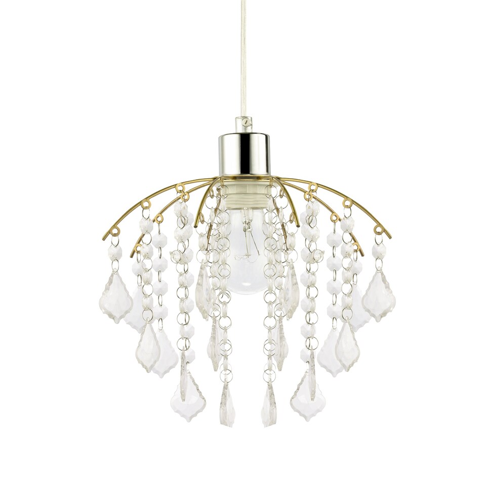 image 1 of Traditional Waterfall Pendant Shade with Clear Acrylic Droplets and Gold Frame | Gold