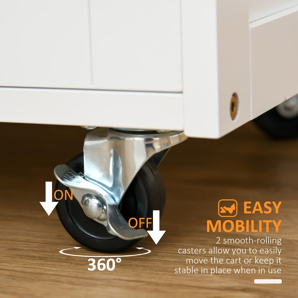 image 1 of HOMCOM Modern Kitchen Trolley, Rolling Island Storage Cart with Drawer, 9-bottle Wine Rack, Door Cabinets, Wooden Countertop, White