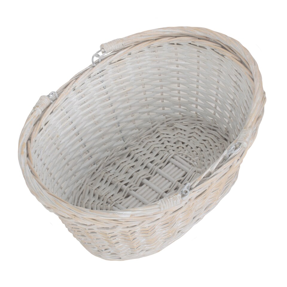 image 1 of Medium White Swing Handle Wicker Shopping Basket | White | White | M