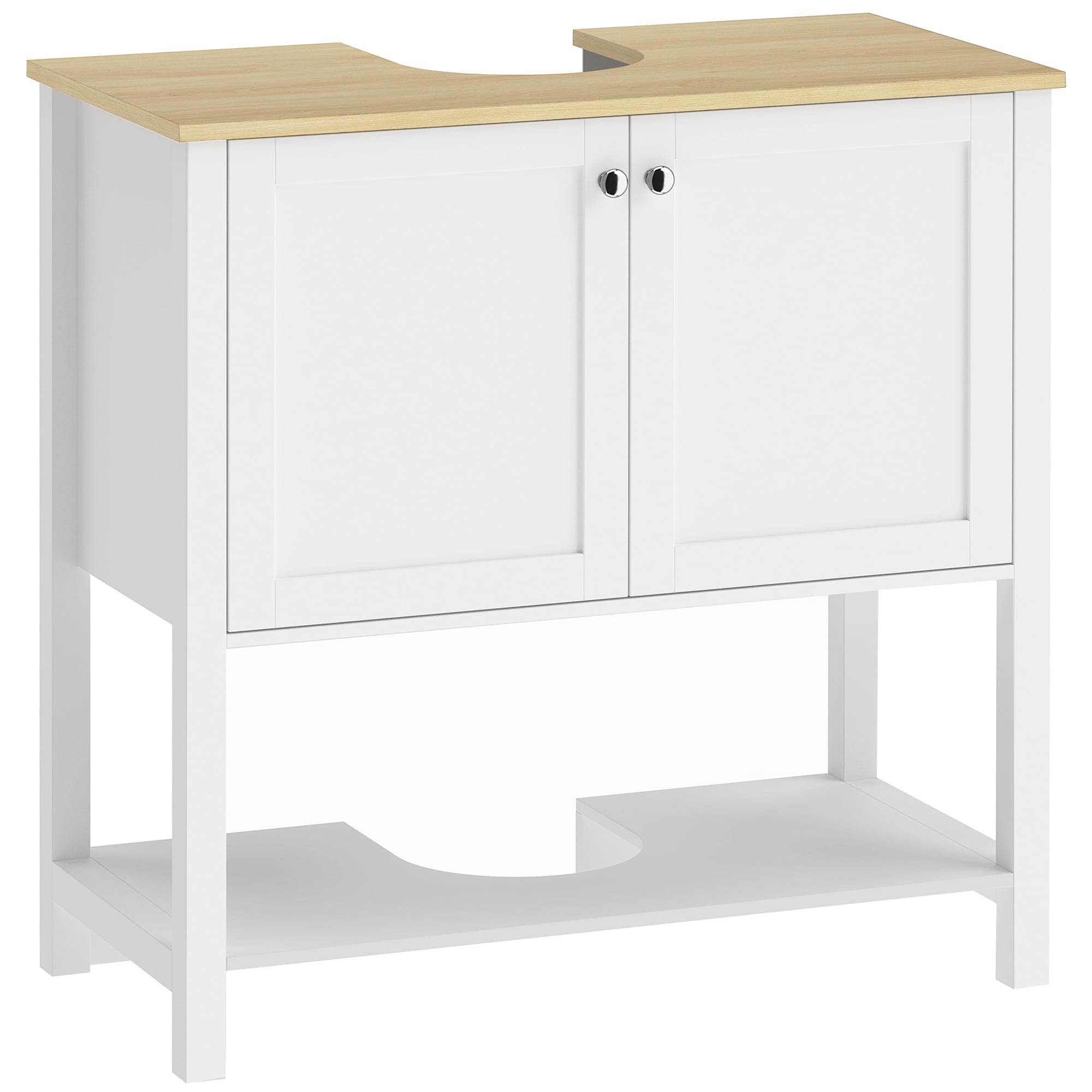 HOMCOM Under Sink Bathroom Cabinet with 2 Doors, Open Shelf, White, White