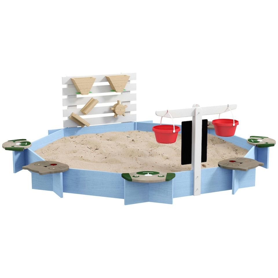 image 1 of Outsunny Kids Sandbox, Outdoor Playset, for Ages 3-7 Years - Blue