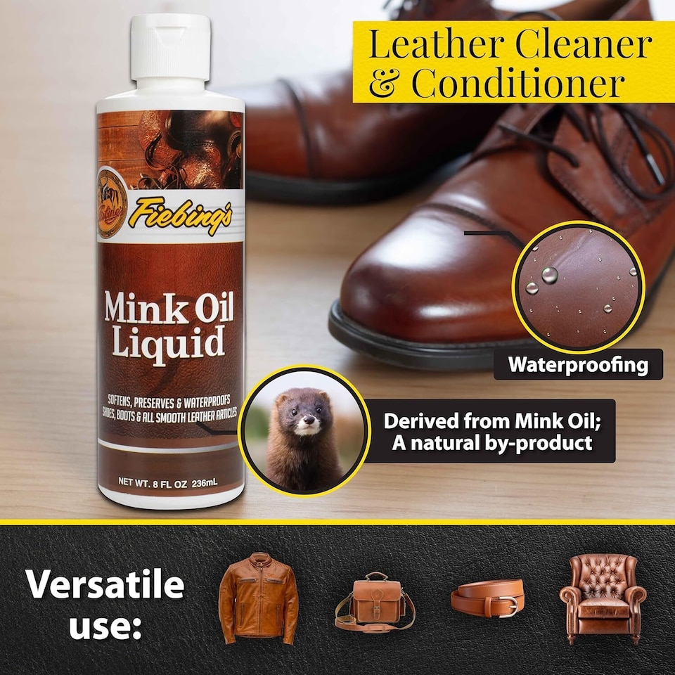 image 1 of Fiebing's Mink Oil Liquid - Deep Conditioning & Weather Protection for Leather 8oz | Clear