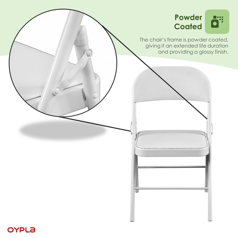 image 1 of Oypla Heavy Duty White Padded Folding Metal Desk Office Chair Seat