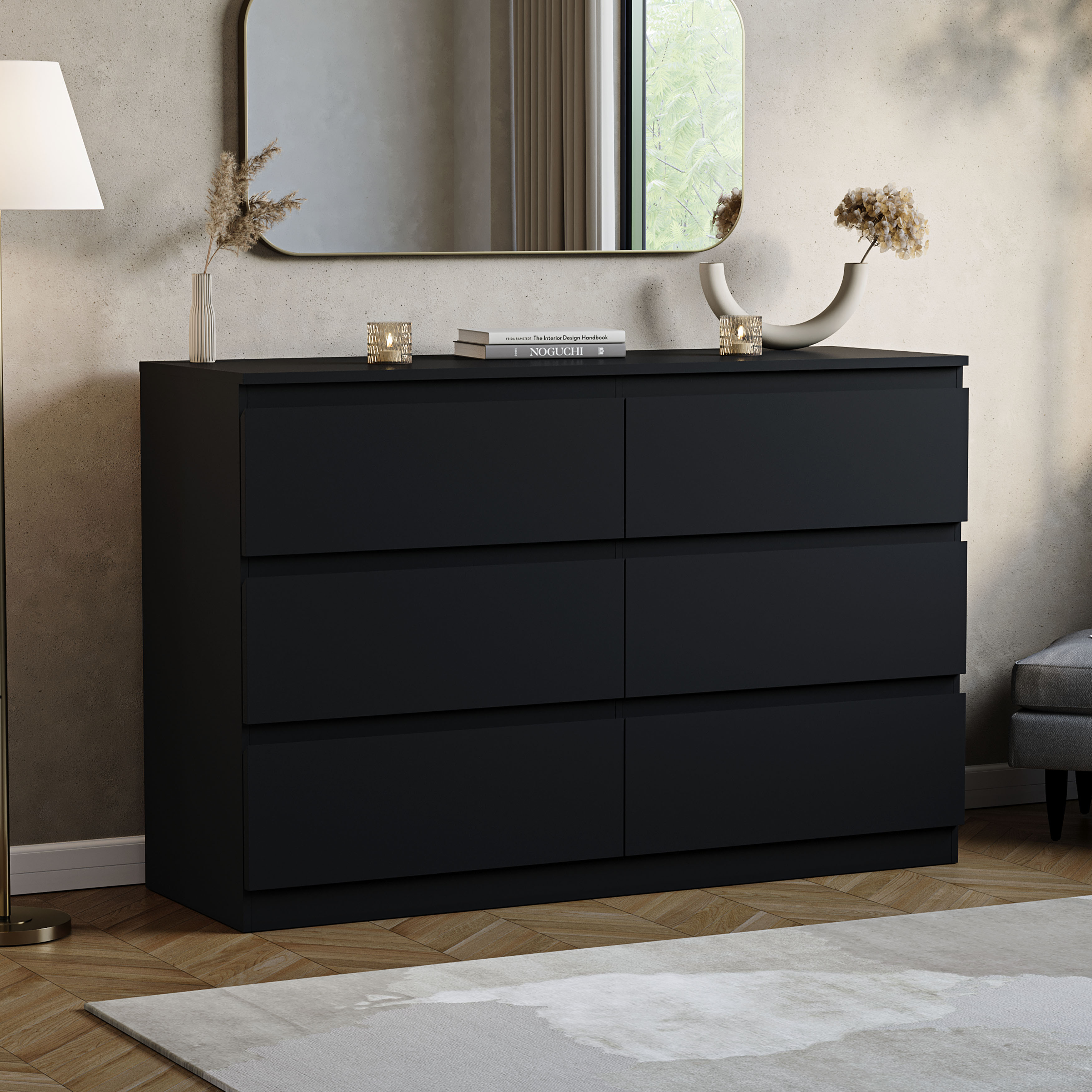 Vida Designs Denver 6 Drawer Chest of Drawers Bedroom Storage, Black