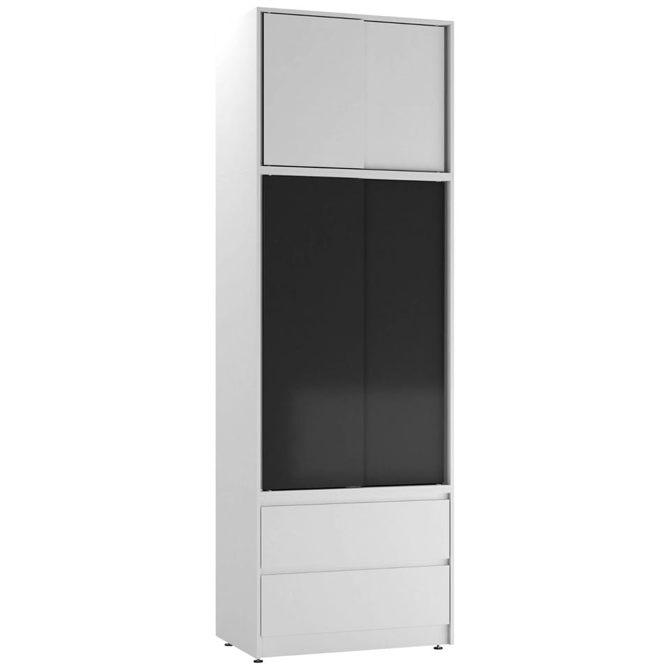 image 1 of 240cm 2 Sliding Doors Wardrobe Bedroom Storage Closet Hanging Rail Cupboard Unit | Multi | White Carcass & Black Doors | 1