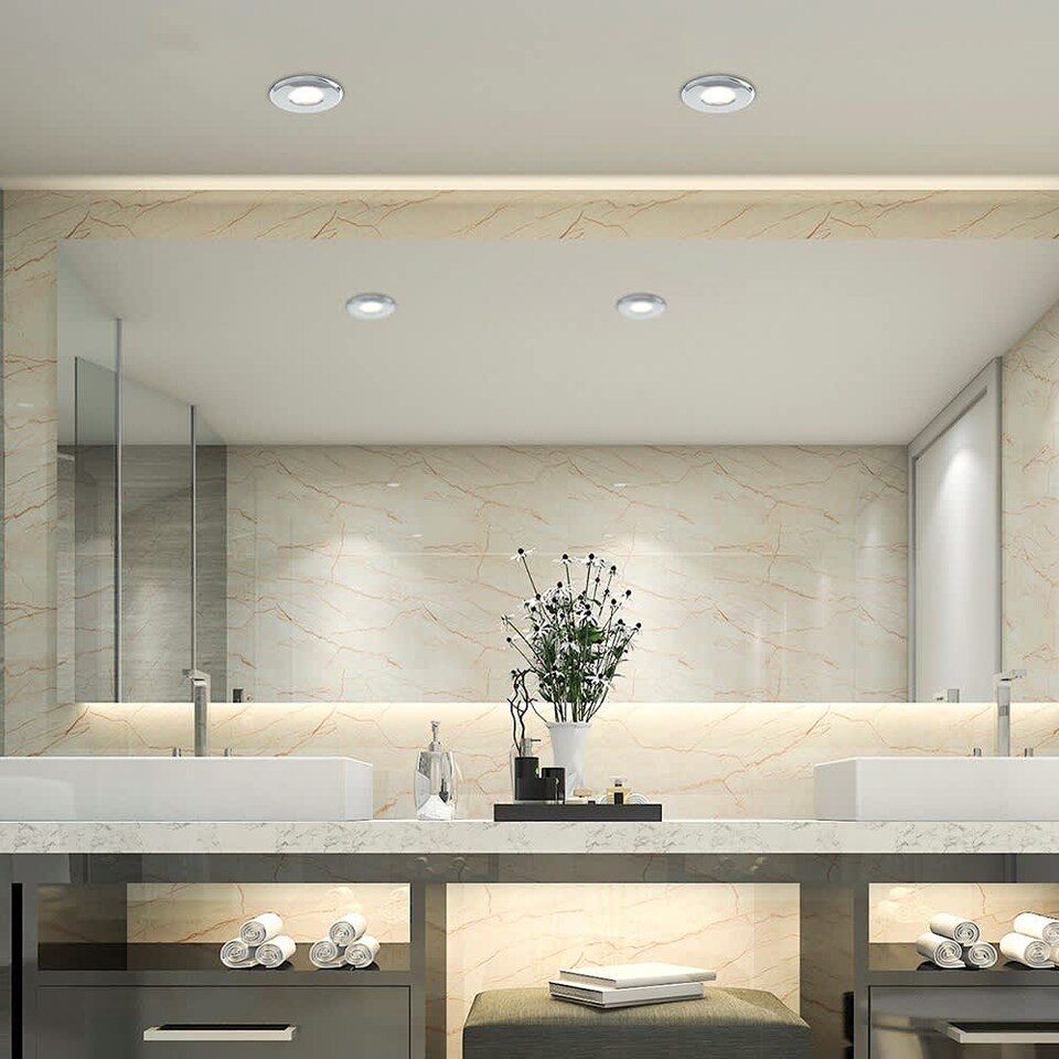 image 1 of ValueLights Downlight IP65 Chrome Ceiling Light Fitting Single Pack & Warm White Bulbs