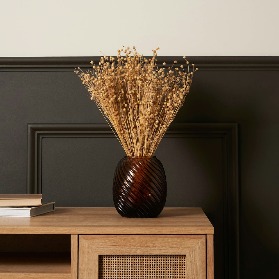 image 1 of BHS Cognac Lenticular Glass Vase, Amber