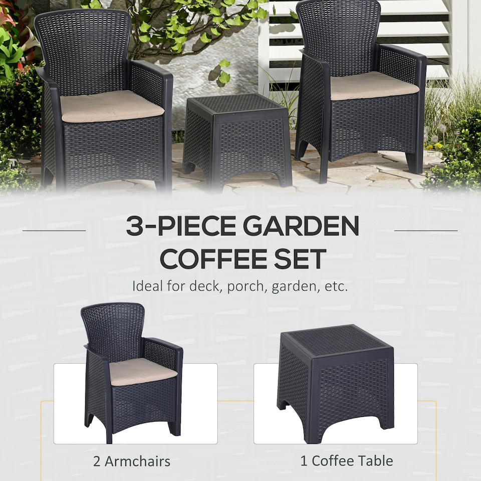 image 1 of Outsunny 3pc Outsunny Balcony Furniture Set - Grey | Bistro Set