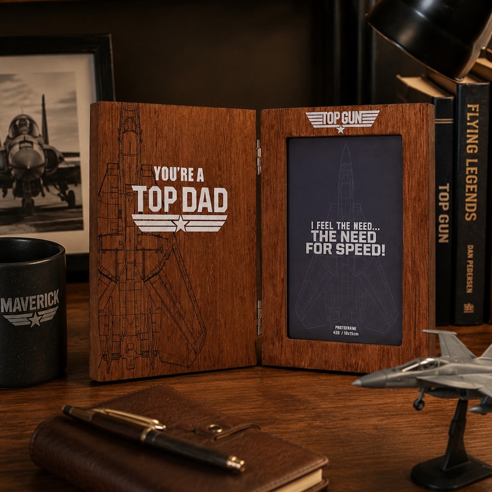 image 1 of Top Gun Top Dad Folding Photo Frame Brown