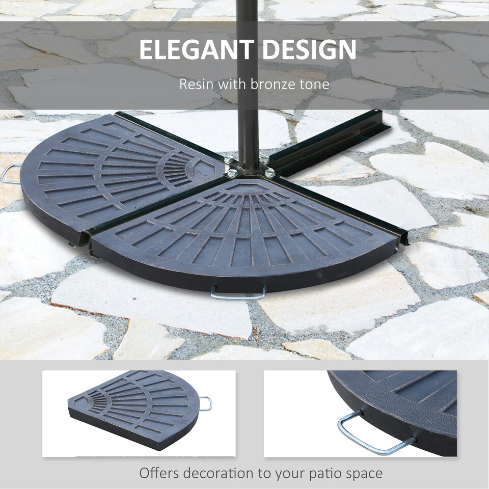 image 1 of Outsunny 2pc Flabelliform Parasol Base Resin Umbrella Weights w/ Handles Bronze