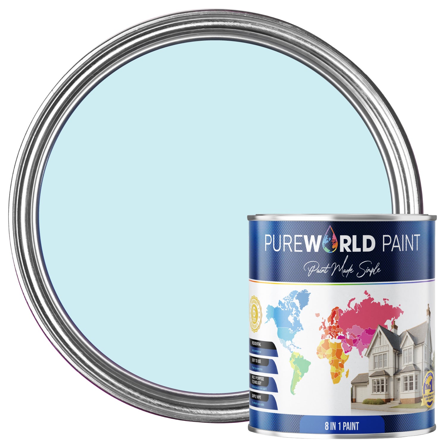PUREWORLD All-in-One Paint & Primer - Multi-Surface Interior & Exterior, Walls & Wood - Powder Blue - 1L - Matt