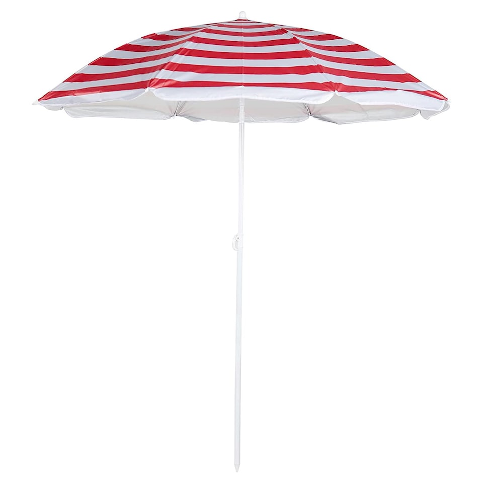 image 1 of The Magic Toy Shop Beach Parasol Red Striped Tilting Height Adjustable Portable Sun Shade
