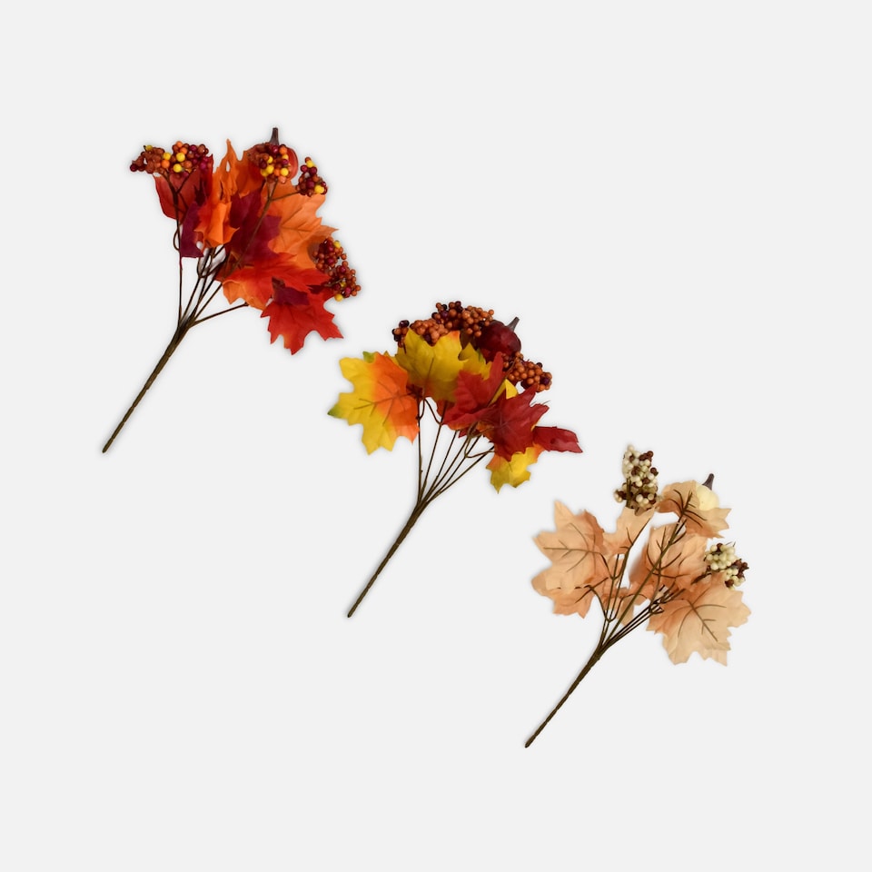 image 1 of Homescapes Set of 3 Artificial Autumn Bouquet Bushes - Maple Leaves, Berries, Pumpkin