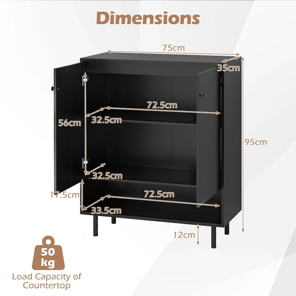 image 1 of COSTWAY Storage Cabinet 2 Door Buffet Sideboard Black Black