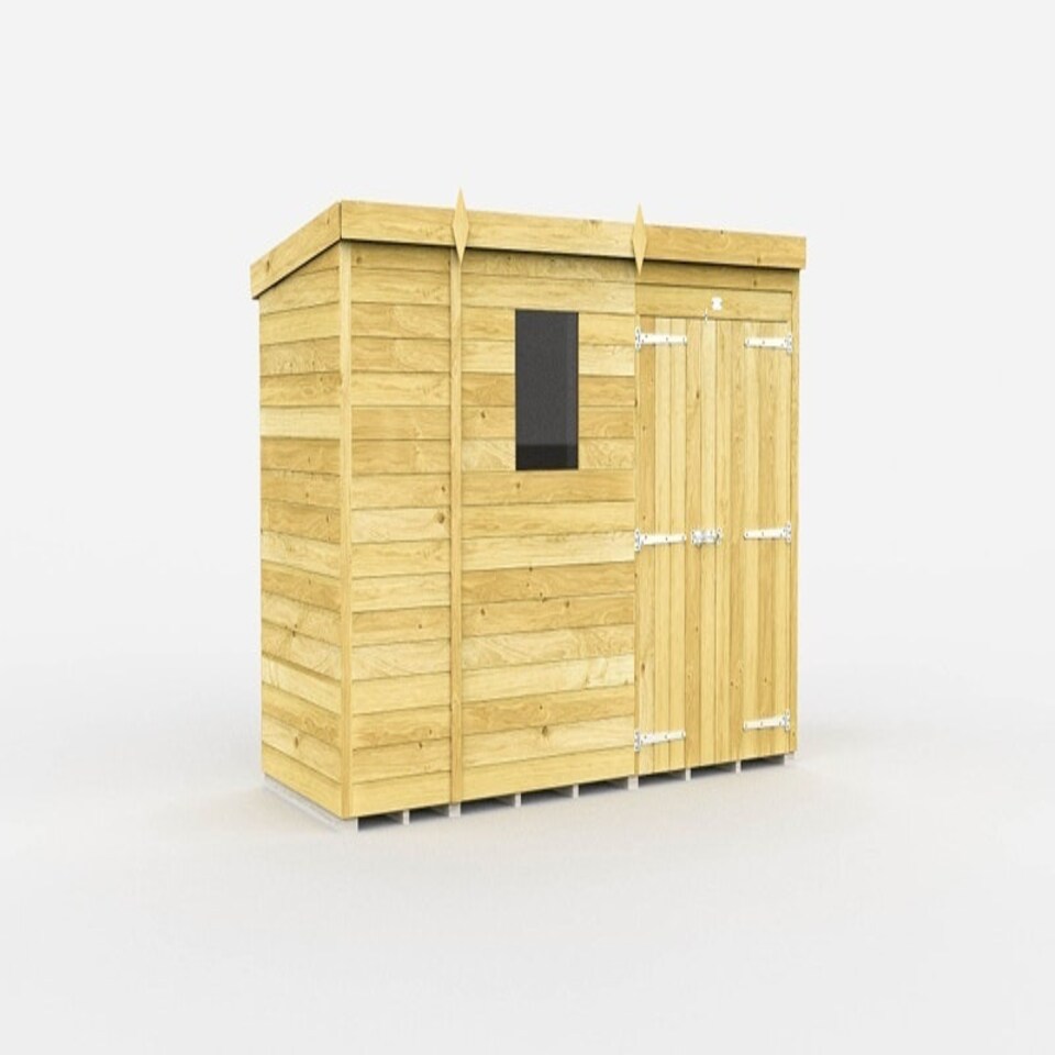 image 1 of 9 x 4 Feet Pent Shed - Double Door With Windows - Wood - L118 x W276 x H201 cm Brown
