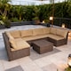 image 3 of 7 Piece Rattan Garden Furniture Set, 6 Seater Corner Sofa Set with Coffee Table