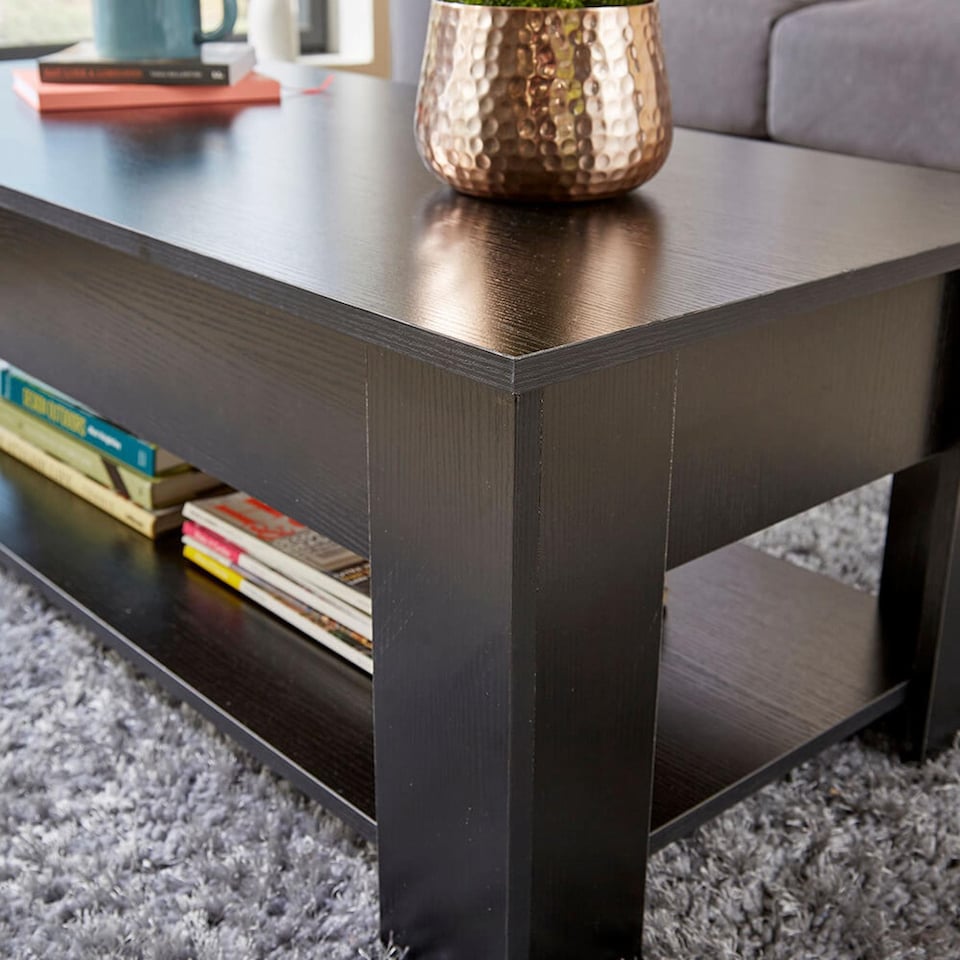 image 1 of Wooden Coffee Table With Lift Up Top Storage Area and Magazine Shelf | Black