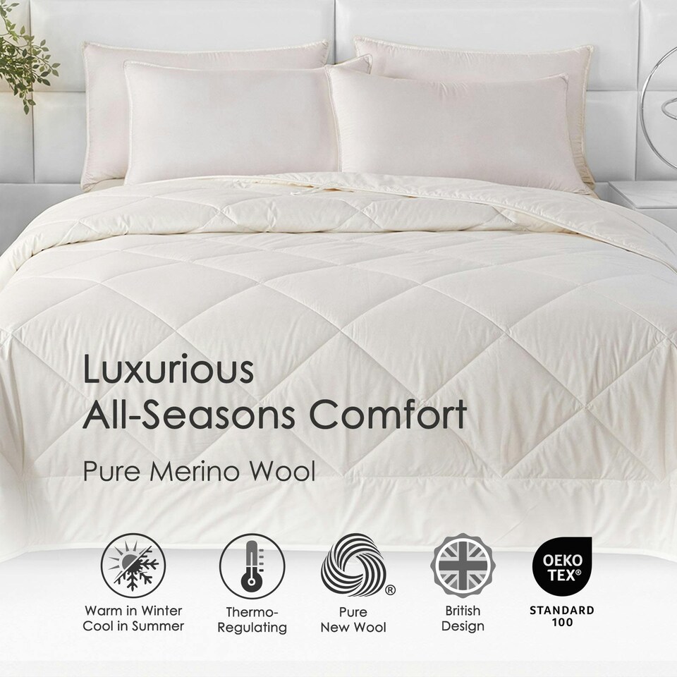 image 1 of Homescapes Australian Wool 400 GSM Heavy Duvet, Double | White | Double