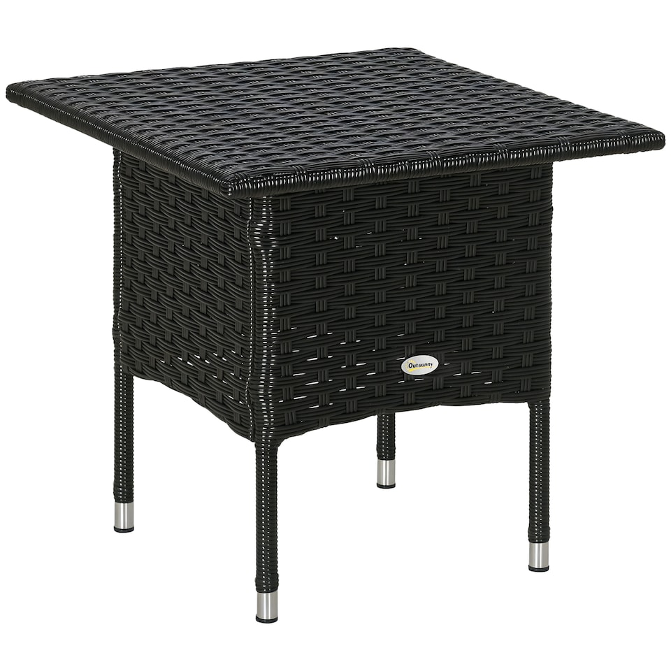 image 1 of Outsunny PE Rattan Outdoor Coffee Table, Easy Match Rattan Side Table, Black
