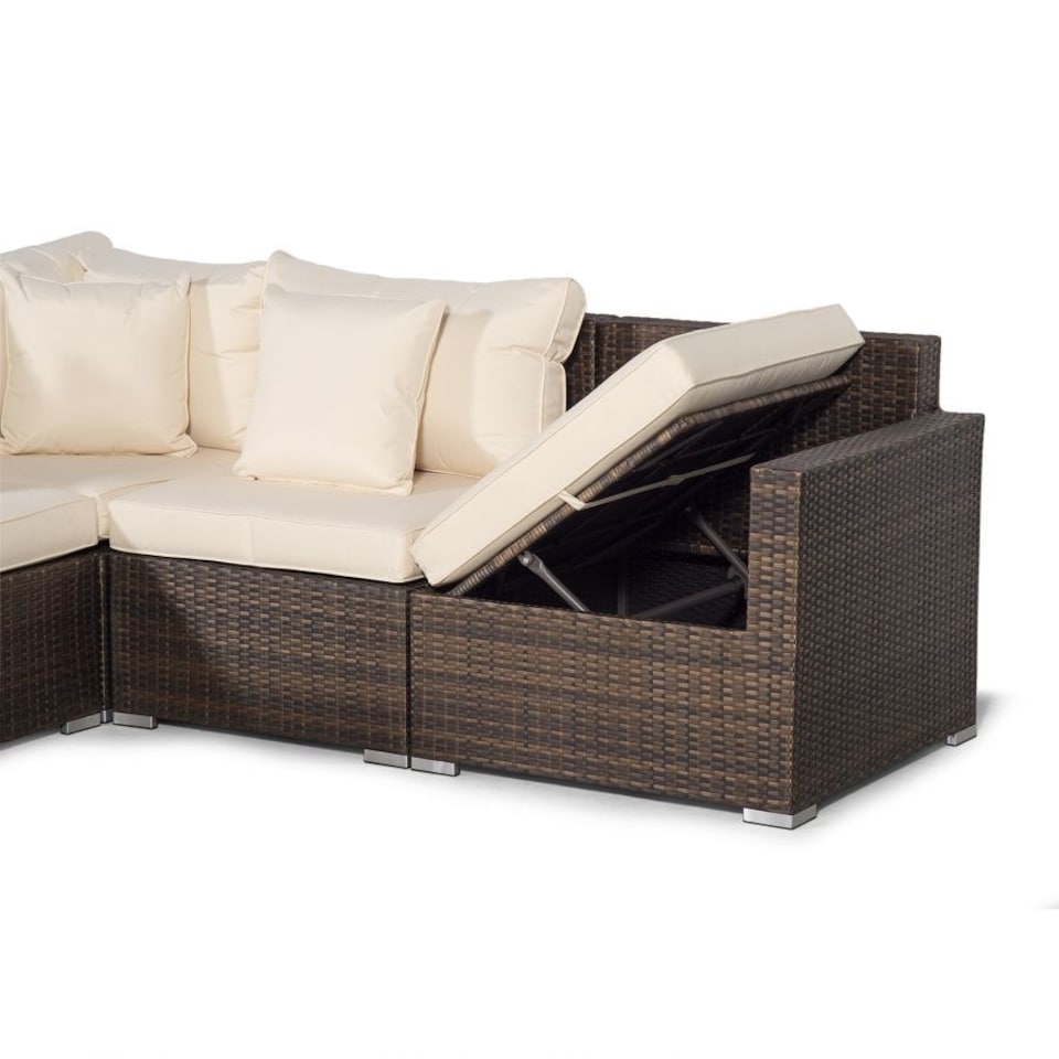 image 1 of Santorini Modular 13 Seat Rattan Conversation Set With 2 Coffee Tables Brown | Ivory