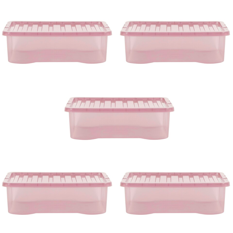 image 1 of Wham Crystal 5 x 32L Stackable Plastic Storage Boxes with Lids Pink