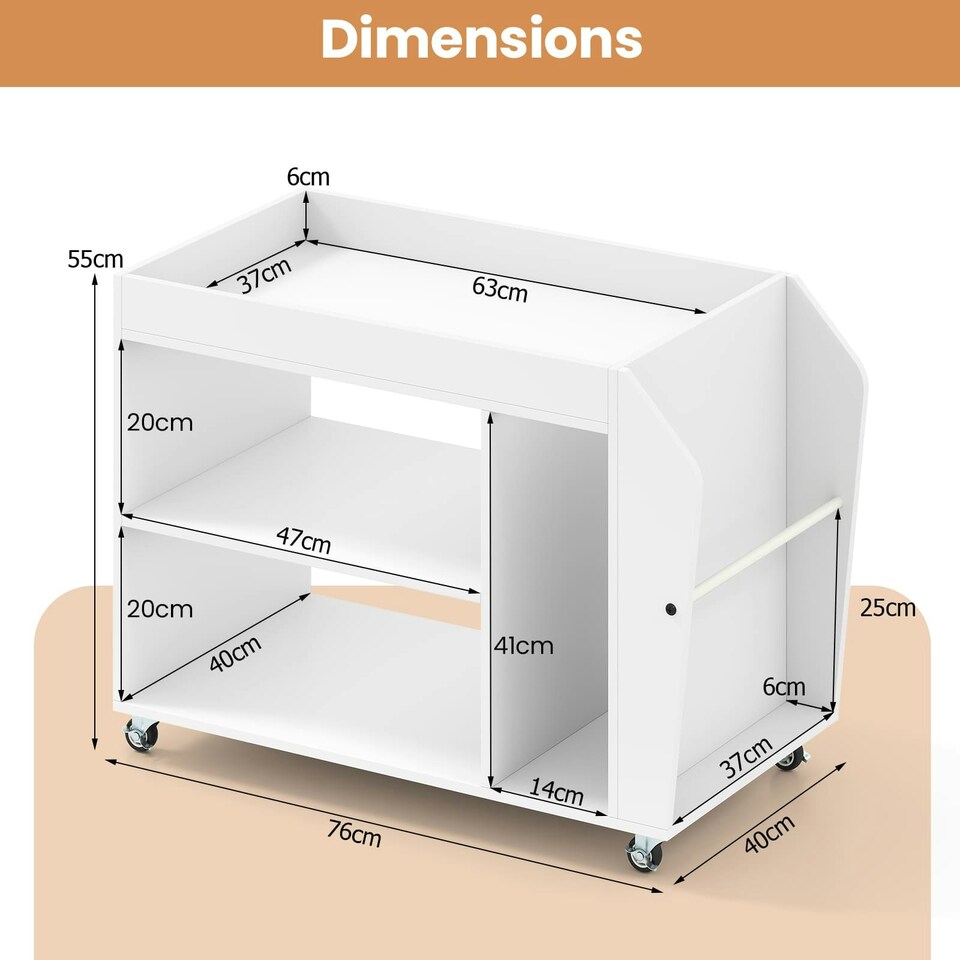 image 1 of COSTWAY Side End Table 3-Tier Bookshelf Rolling Nightstand White