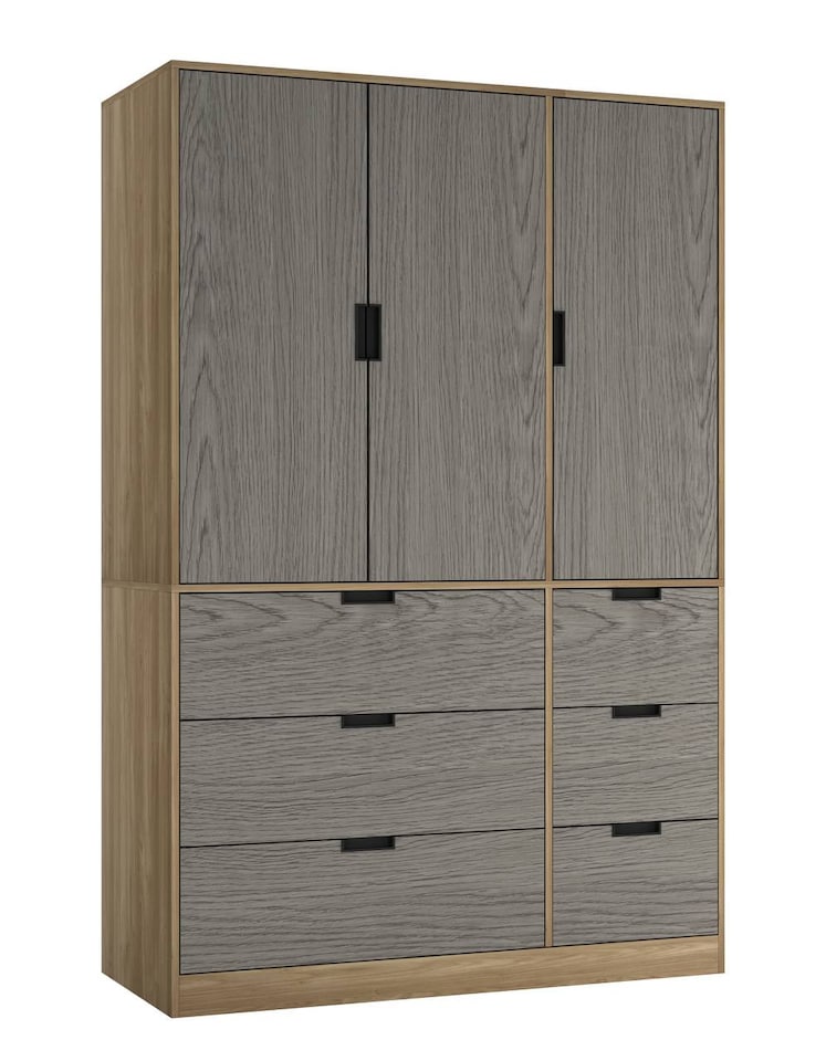 image 1 of RIGA 3 Door 6 Drawer Wardrobe | Brown | Oak & Cedar Grey | 10 x 44.5 x 79 | 1